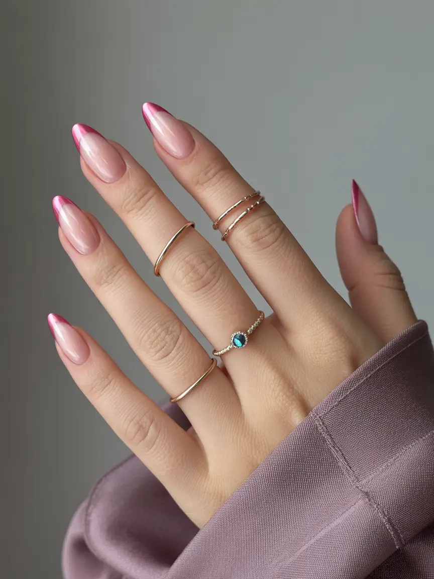 Cute Pink Fall Nails 2025 Pink Chrome French