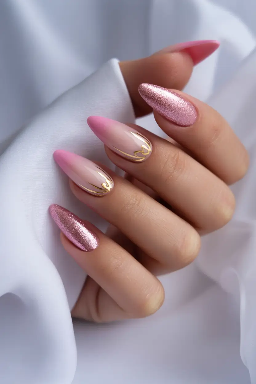 Cute Pink Fall Nails 2025 Shimmering Pink Ombre