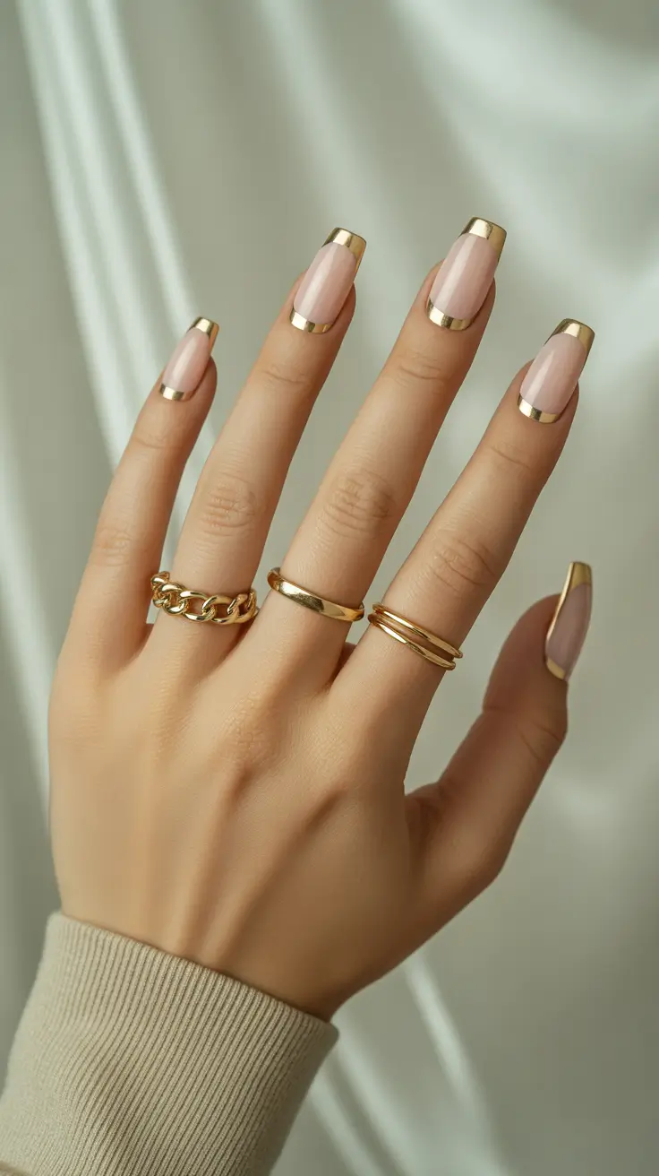 easy fall nails 2025 Modern Gold-Tipped French