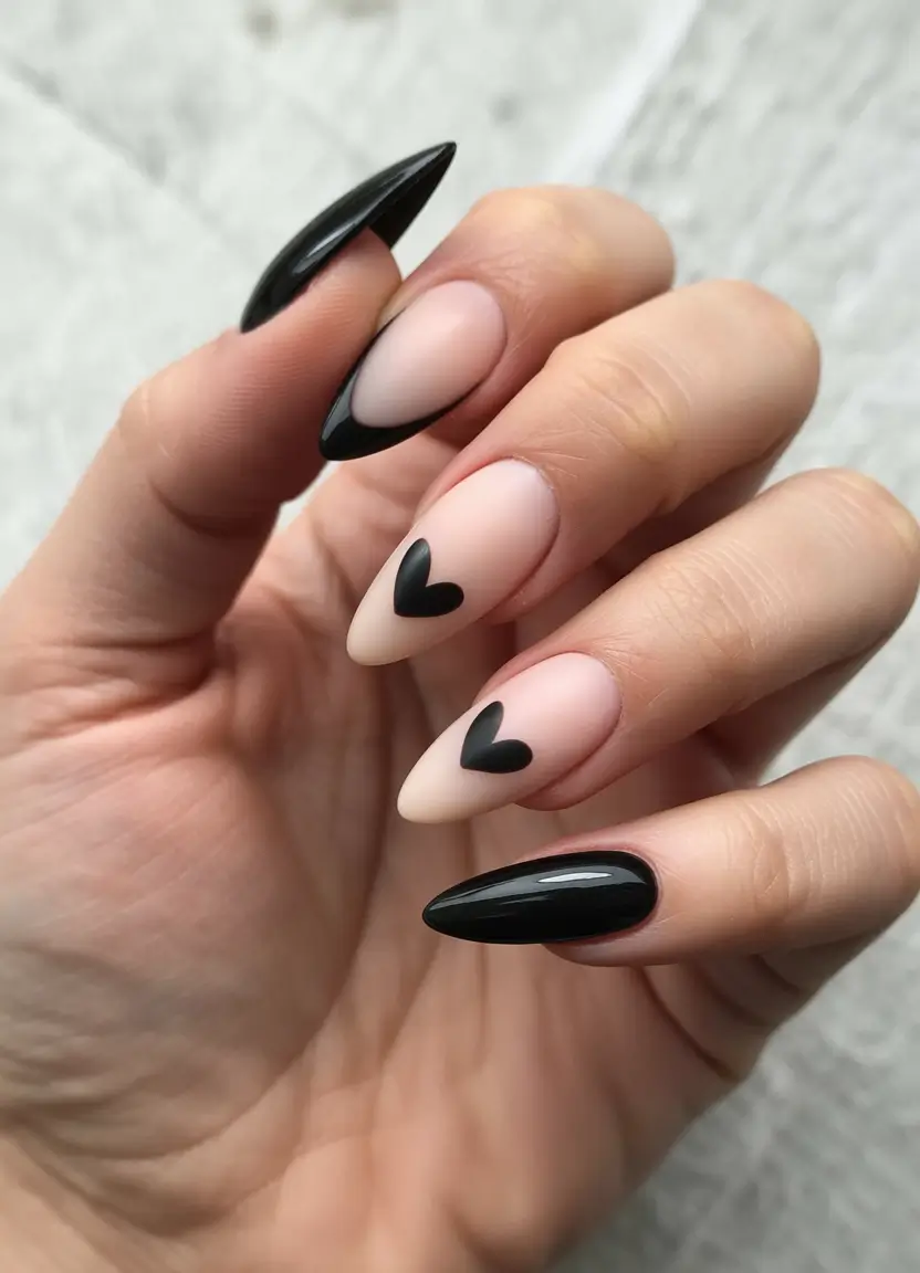 easy fall nails 2025 Chic Black Accents with Hearts