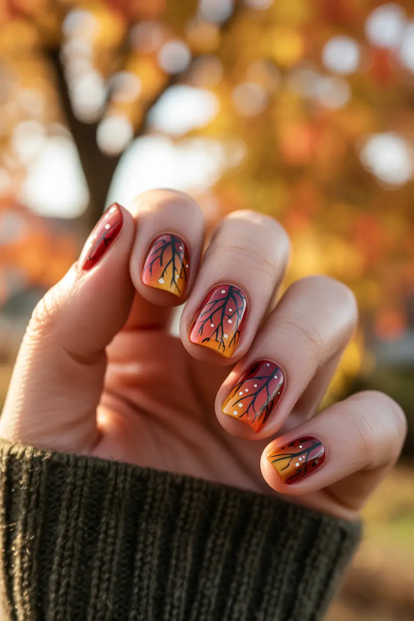 easy fall nail designs 2025 Autumn Forest Gradient