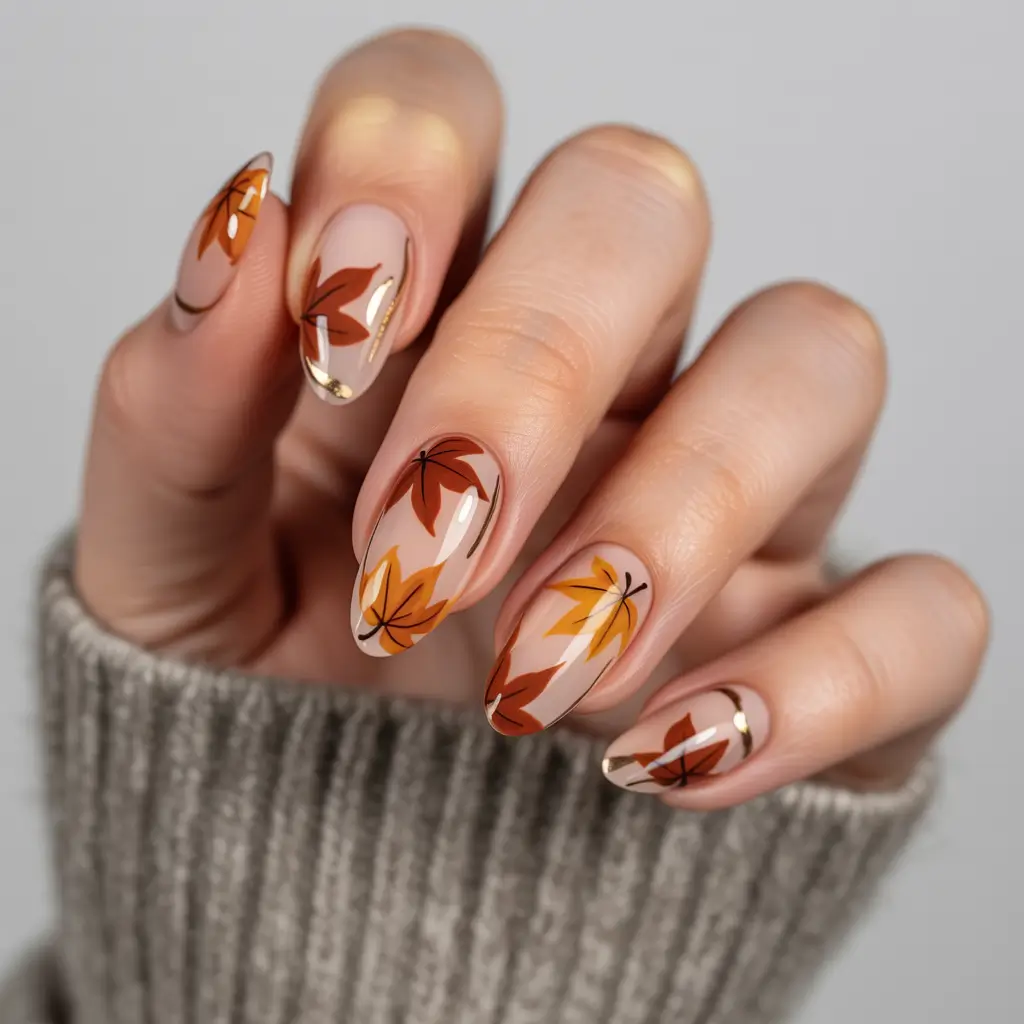 easy fall nail designs 2025 Golden Maple Leaves
