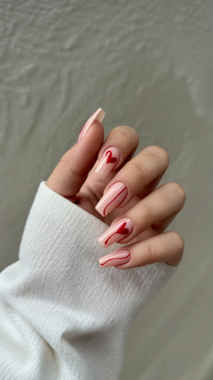 Fall 2025 Ballerina Nails Romantic Lines and Heart Accents
