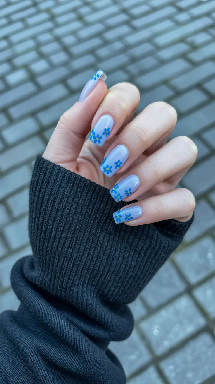 Fall 2025 Ballerina Nails Blue Bloom Elegance