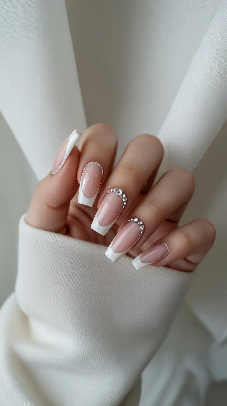 Fall 2025 Ballerina Nails Crystal-Edged French Glam