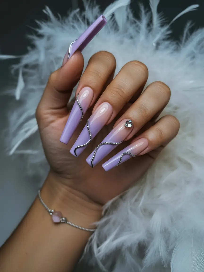 Fall 2025 Ballerina Nails Lavender Luxe with Metallic Accents