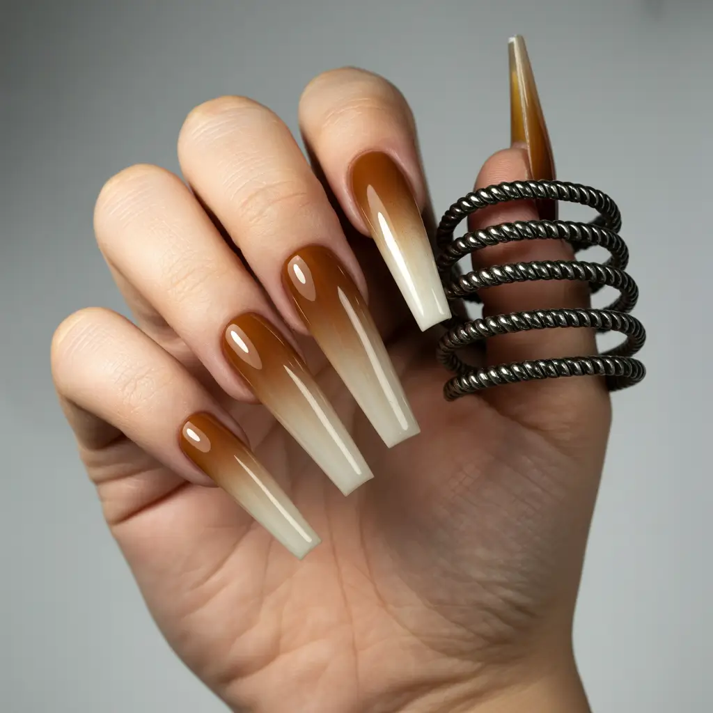 Caramel Latte Ombre, fall colors for nails 2025