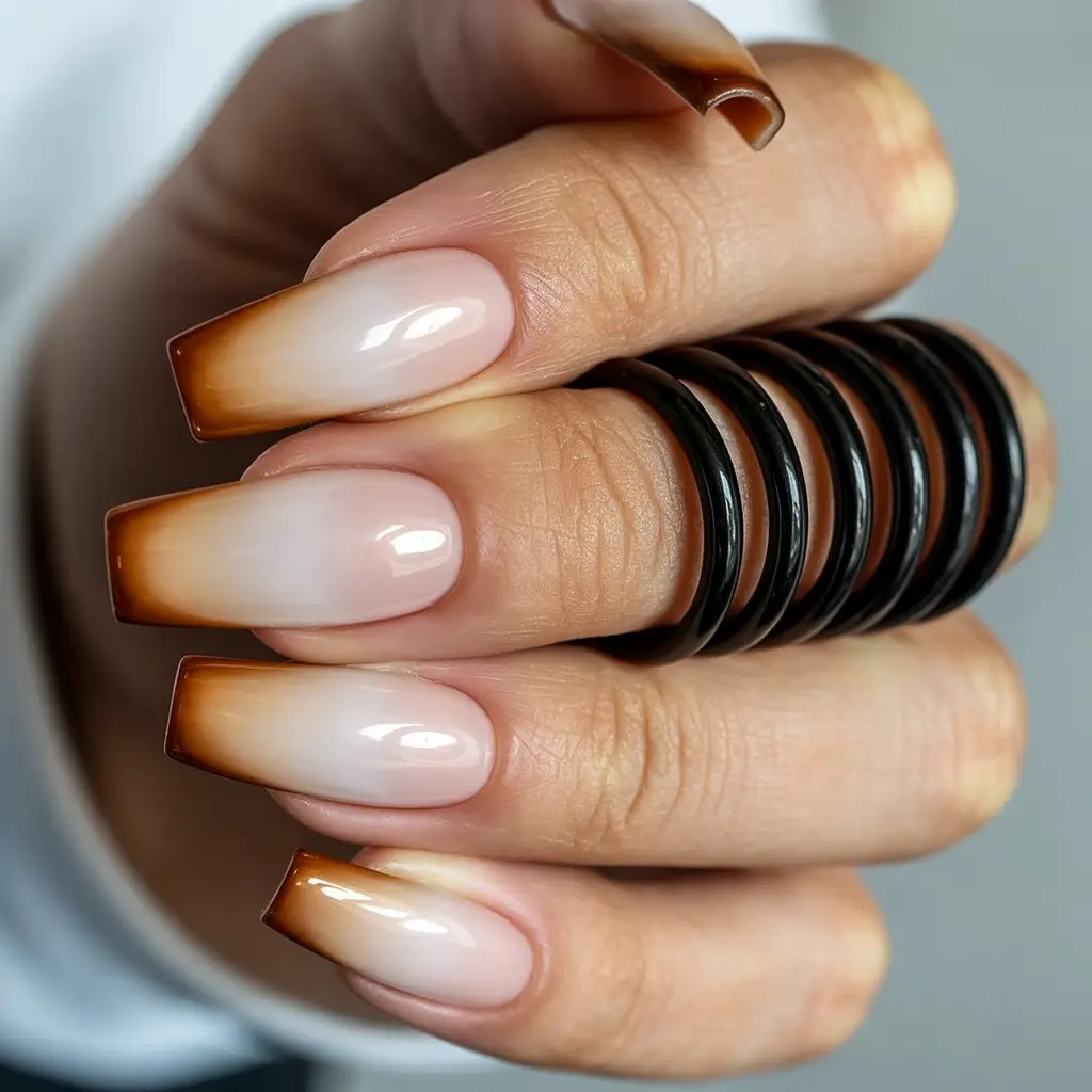 fall 2025 colors for nails Caramel Latte Ombre