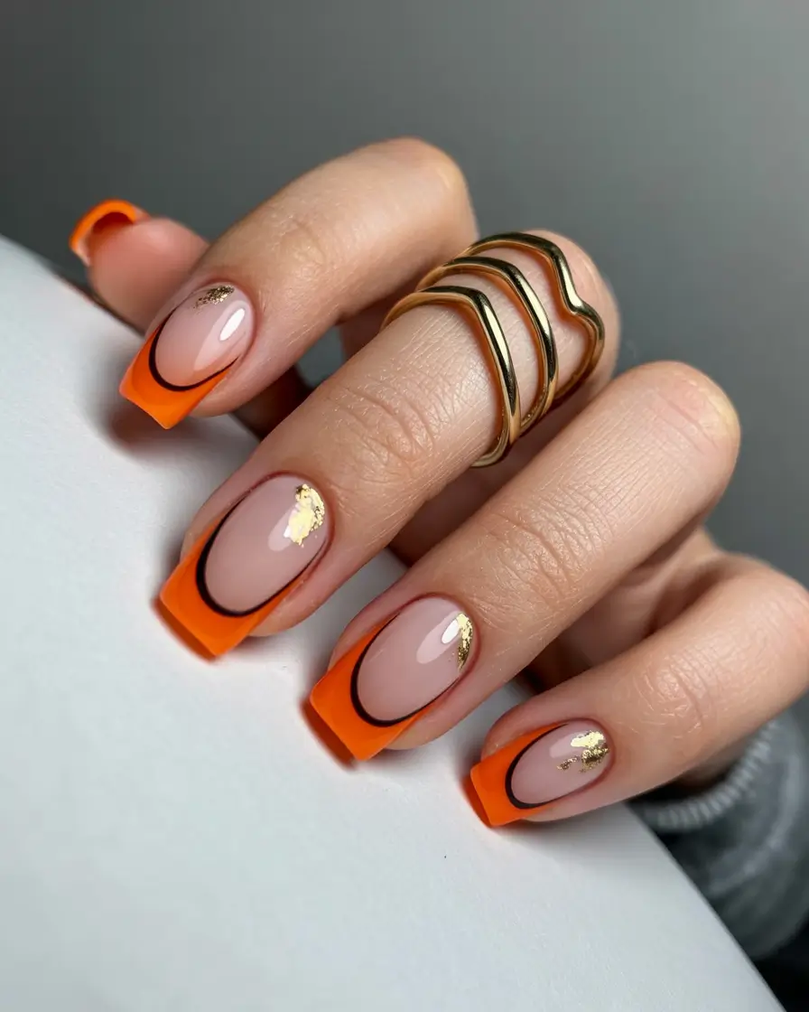 fall colors for nails 2025 Golden-Tipped Pumpkin French