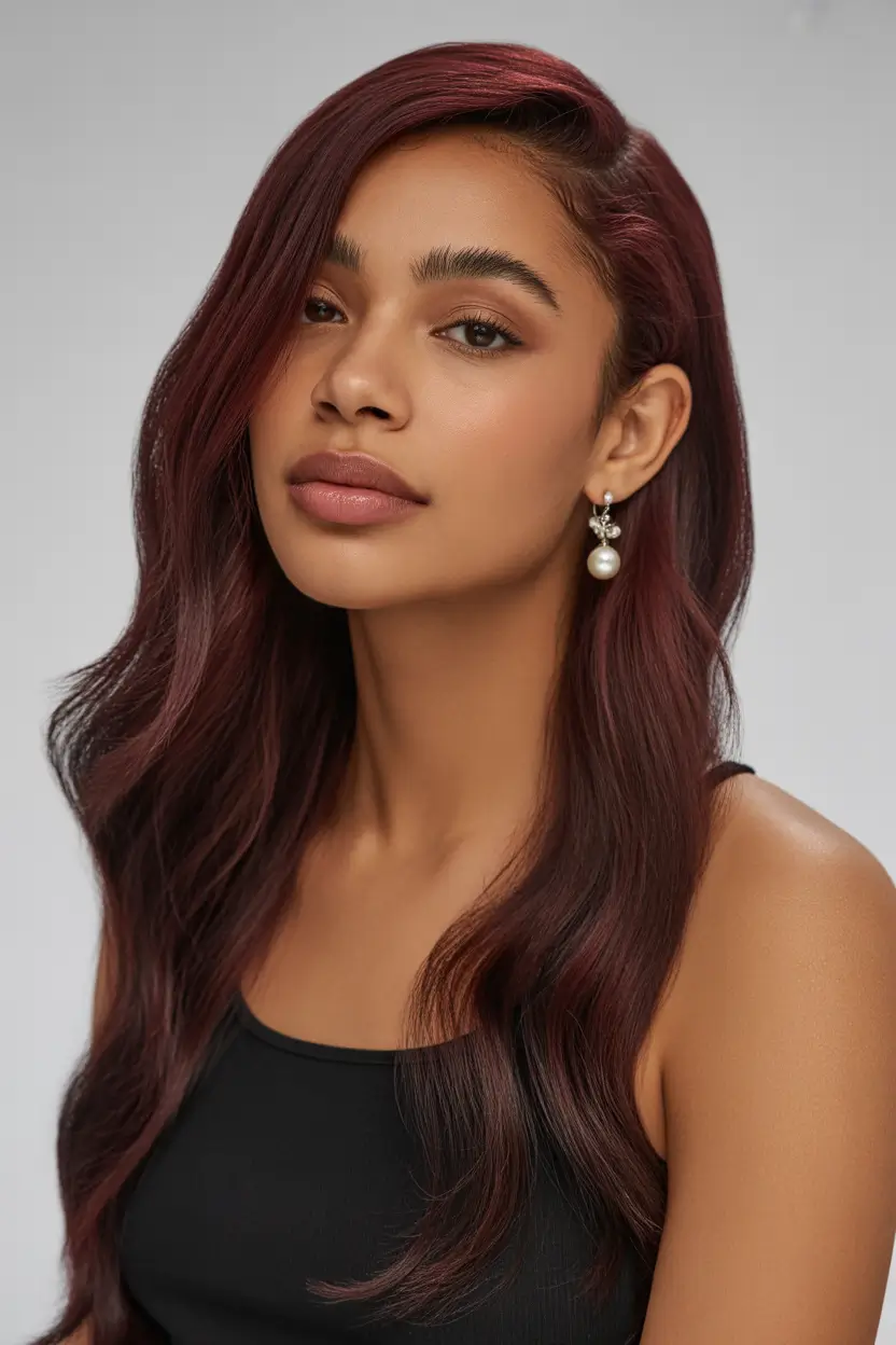Fall Hair Color Ideas for Deep Skin Velvety Waves in Cherry Red