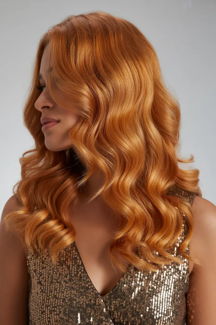 Fall Hair Color Ideas for Deep Skin Golden Tangerine Glam
