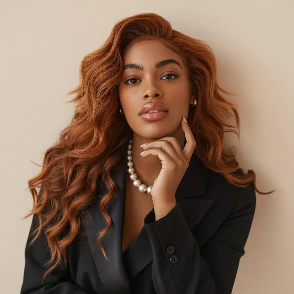 Fall Hair Color Ideas for Deep Skin Glossy Copper Wine Waves with a Luxe Finish
