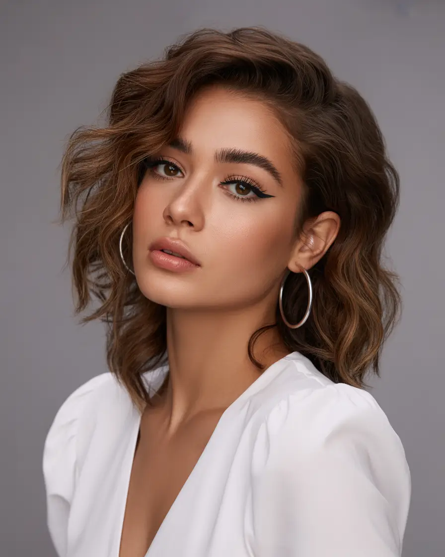 Fall Hair Color Ideas for Deep Skin Dark Chocolate Lob with Voluminous Side Part