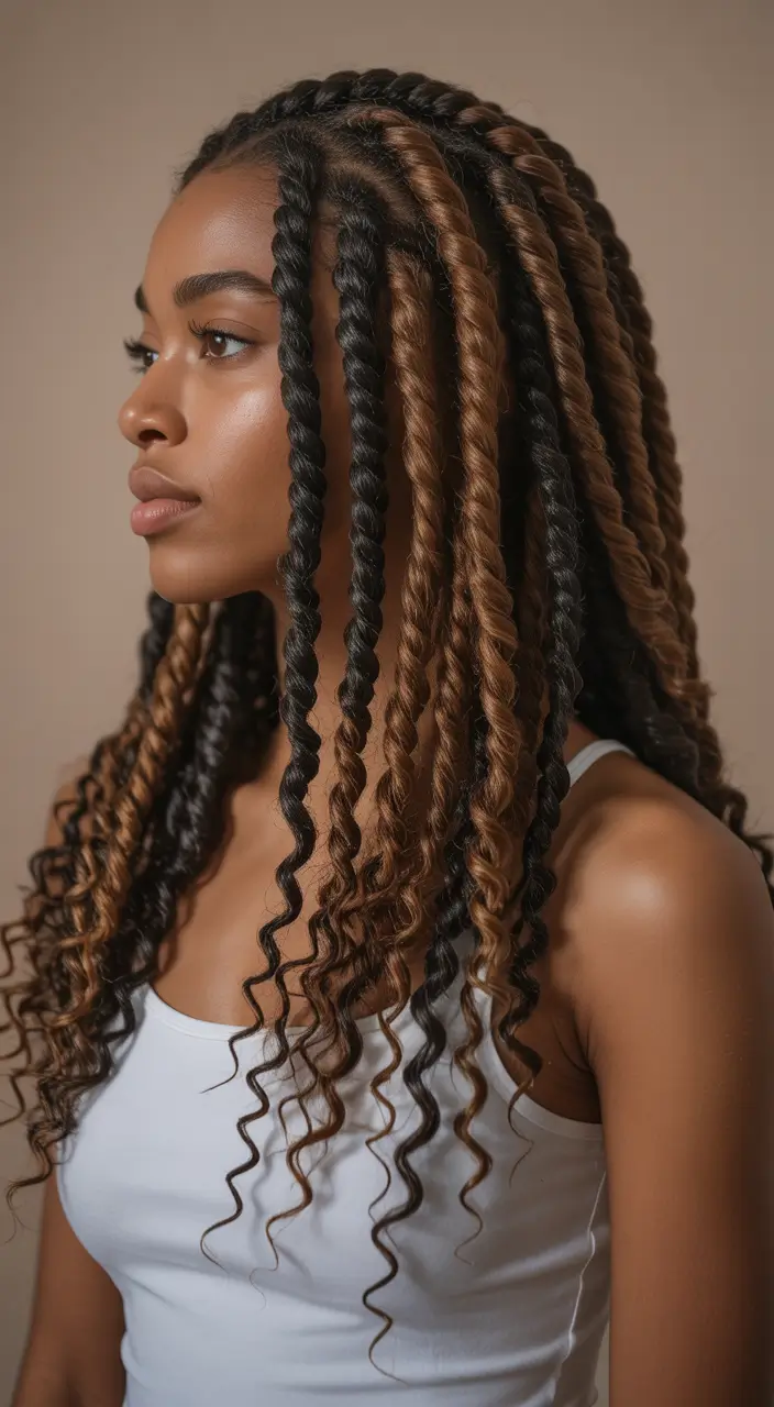 Fall Hair Color Ideas for Deep Skin Cinnamon Two-Tone Twists with Soft Ends