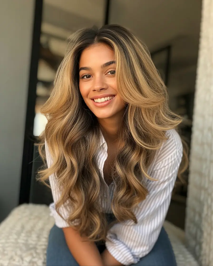 Fall Hair Color Ideas for Deep Skin Dimensional Honeycomb Waves