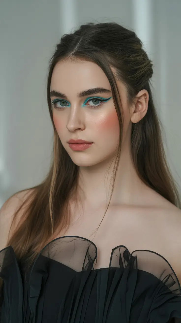 fall hairstyles and colors 2025 Glossy Brunette with Graphic Liner Energy