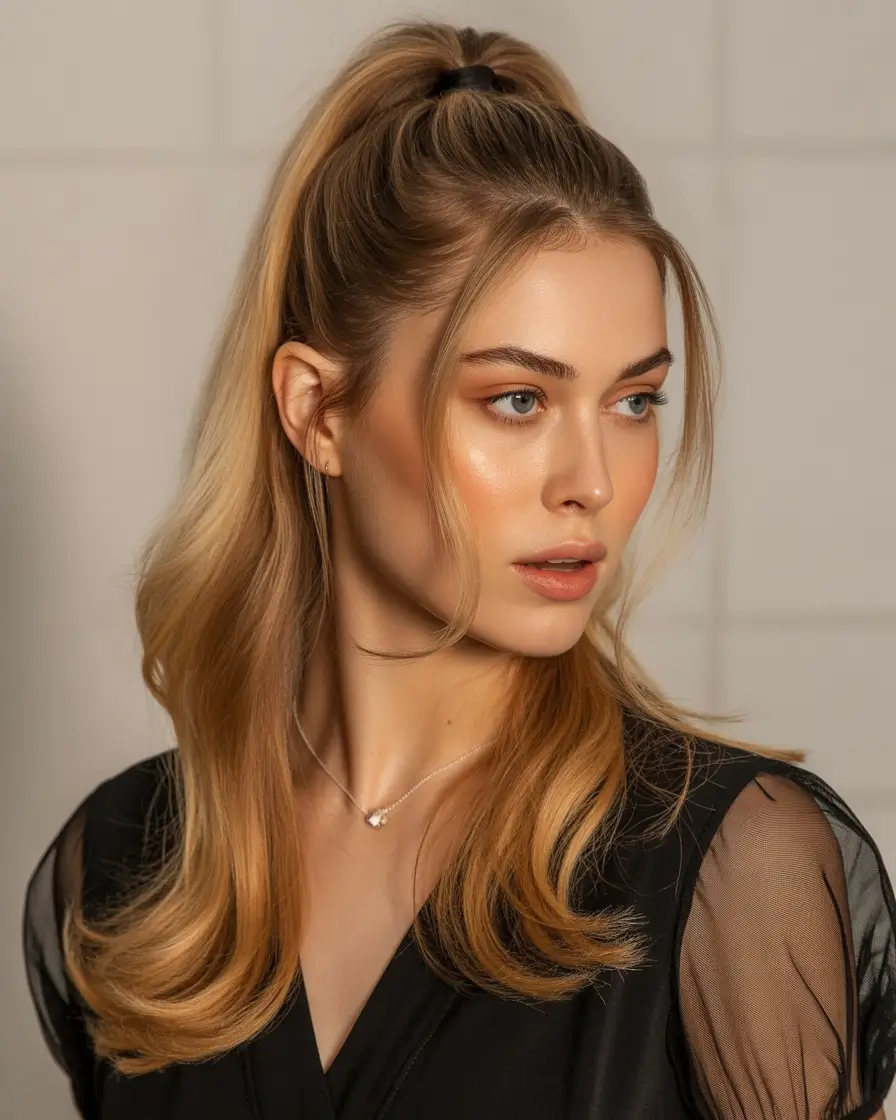 fall-hairstyles-and-colors-2025-Polished-Half-Up-Ponytail