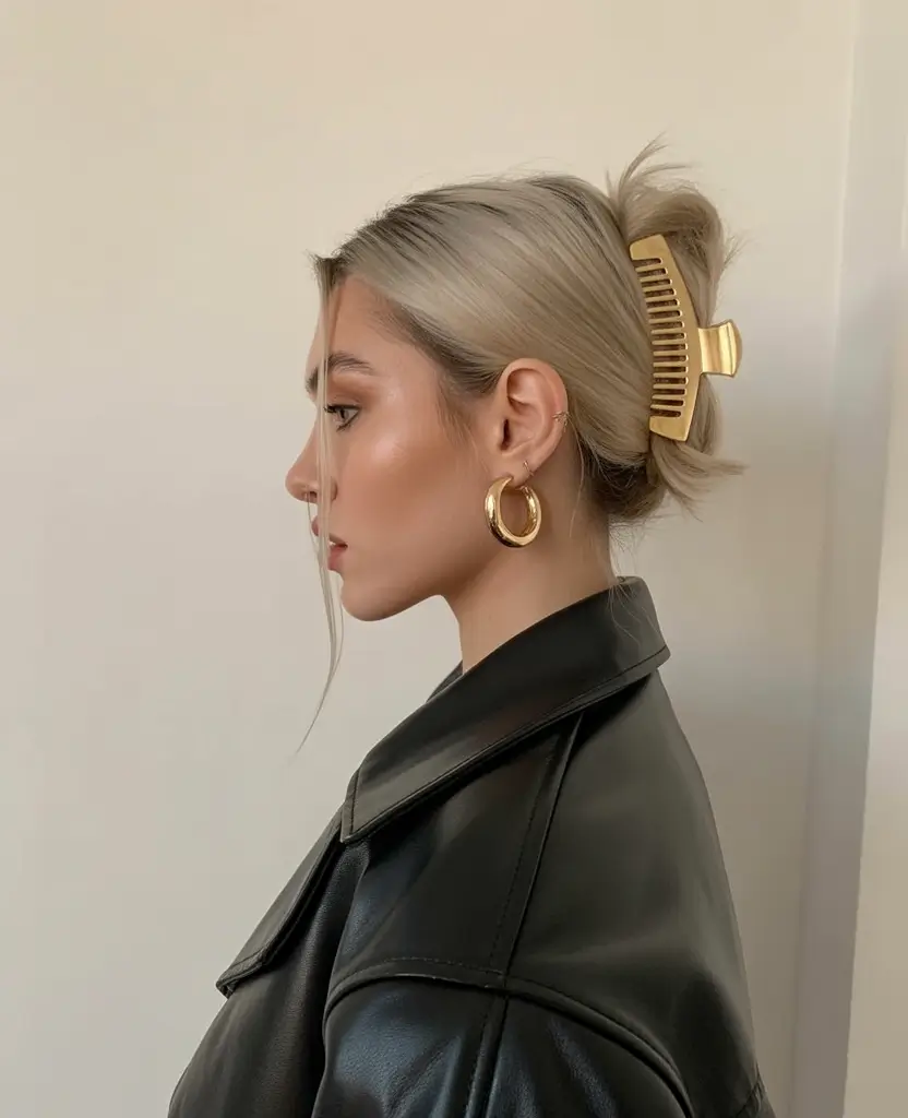 fall hairstyles and colors 2025 Minimalist Blonde Claw Clip Updo