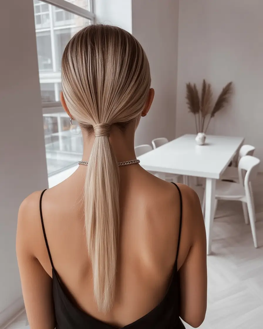 fall hairstyles and colors 2025 Low Polished Pony with Wrapped Detail