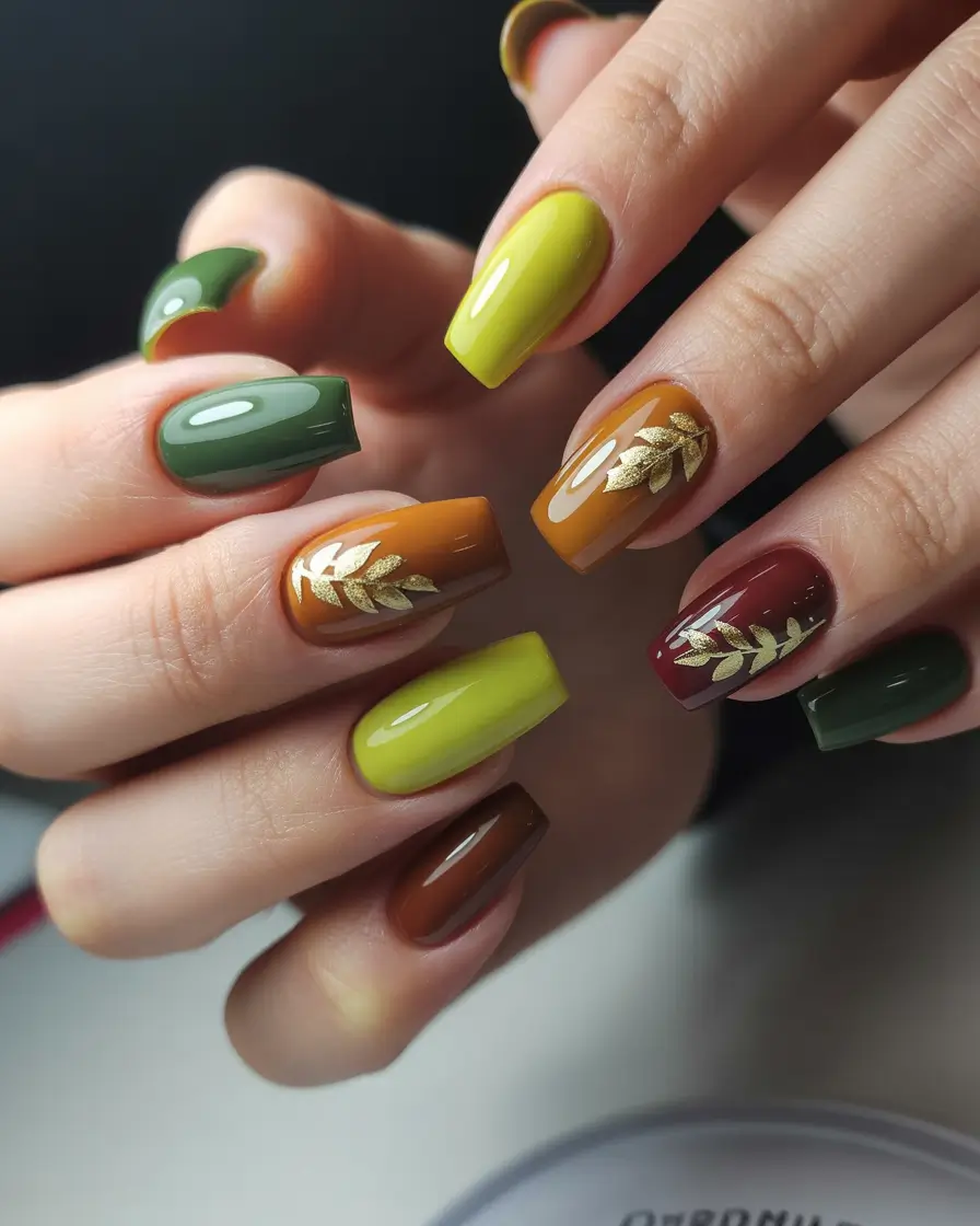 Fall 2025 Manicure Trends Harvest Palette with Golden Accents