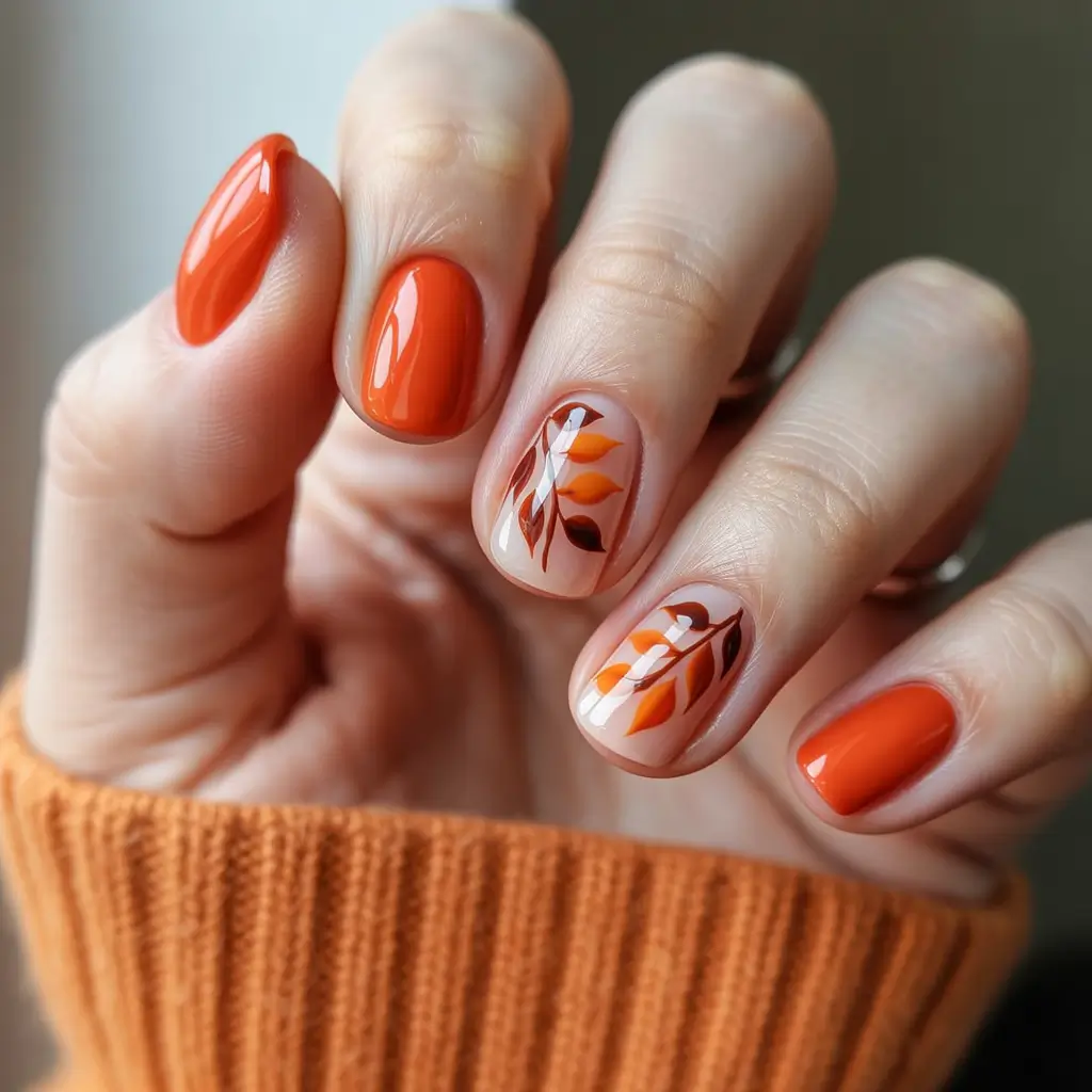 Fall 2025 Manicure Trends Pumpkin Spice Leaves