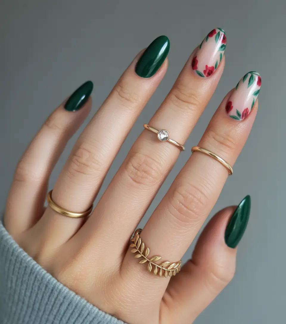 Fall-2025-Manicure-Trends-Evergreen-Elegance-with-Floral-Tips