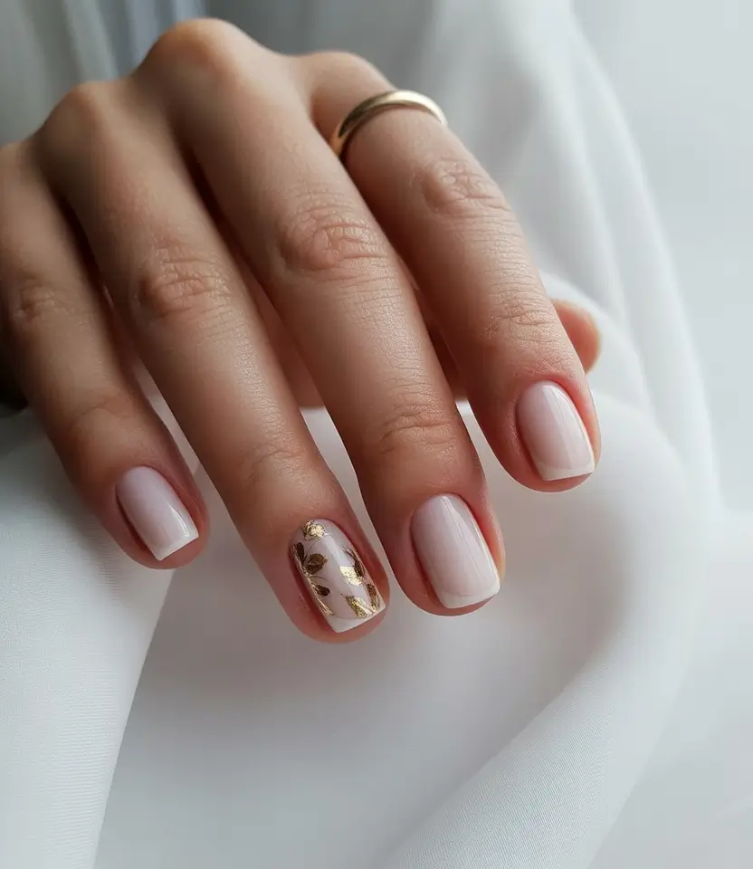 Fall-2025-Manicure-Trends-Minimalist-White-with-Golden-Leaf-Detail