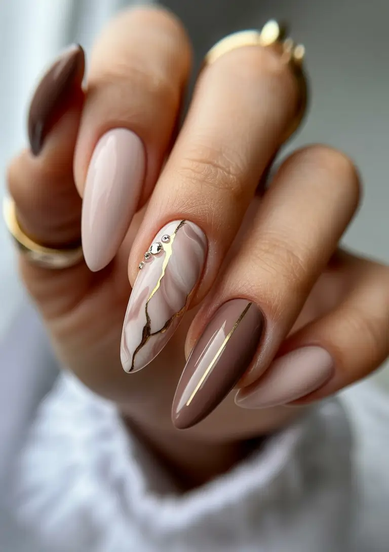 Fall 2025 Manicure Trends Marble Mocha Elegance