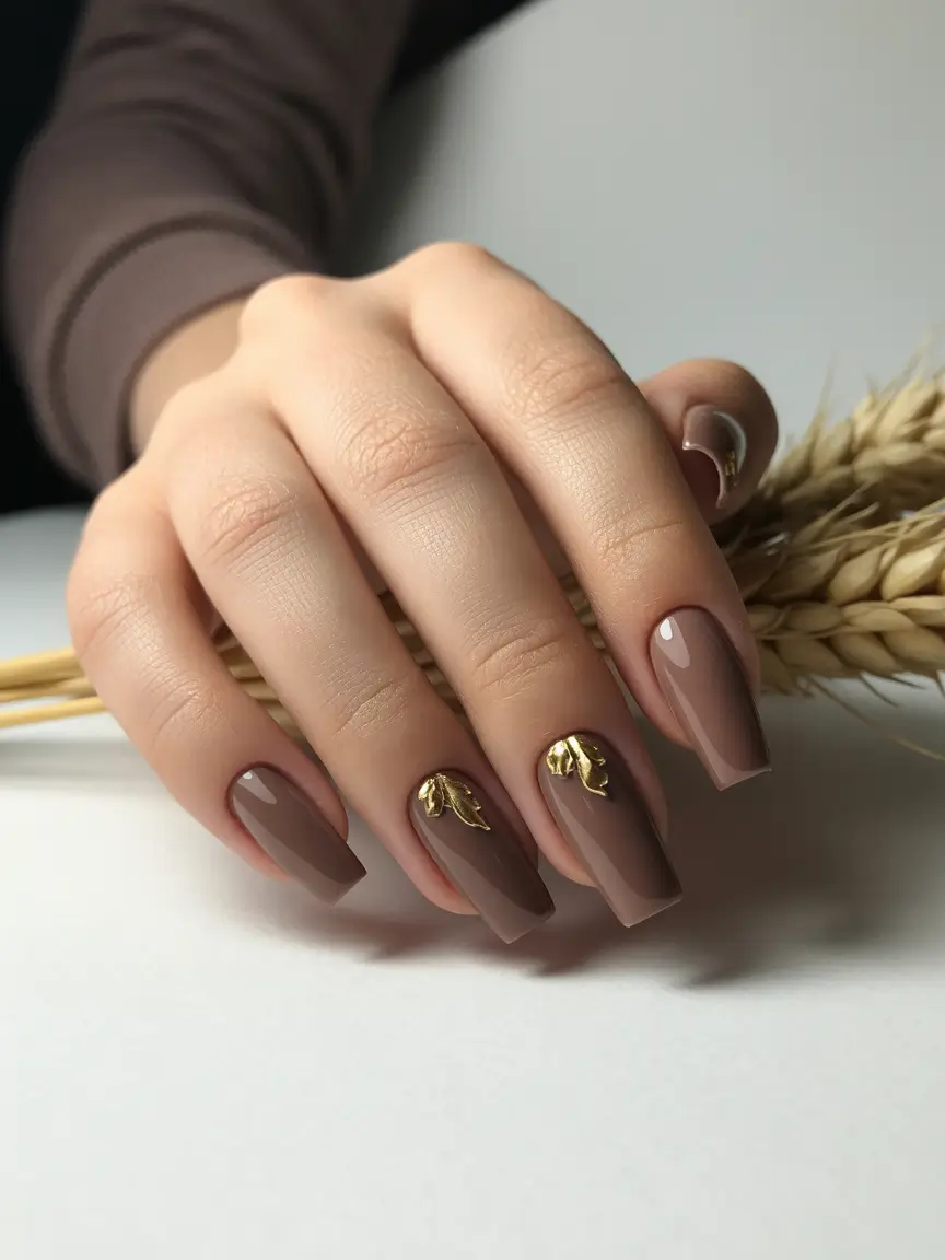 Fall 2025 Manicure Trends Golden Leaf Espresso