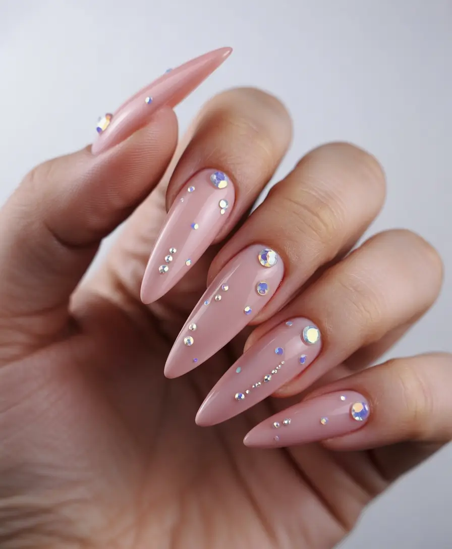 Fall 2025 Manicure Trends Crystal-Studded Nude