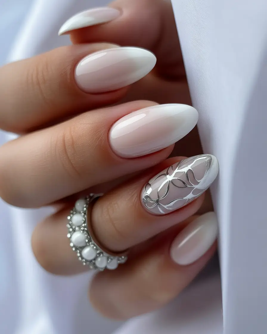 Fall 2025 Manicure Trends Frosted Ombre with Silver Petals
