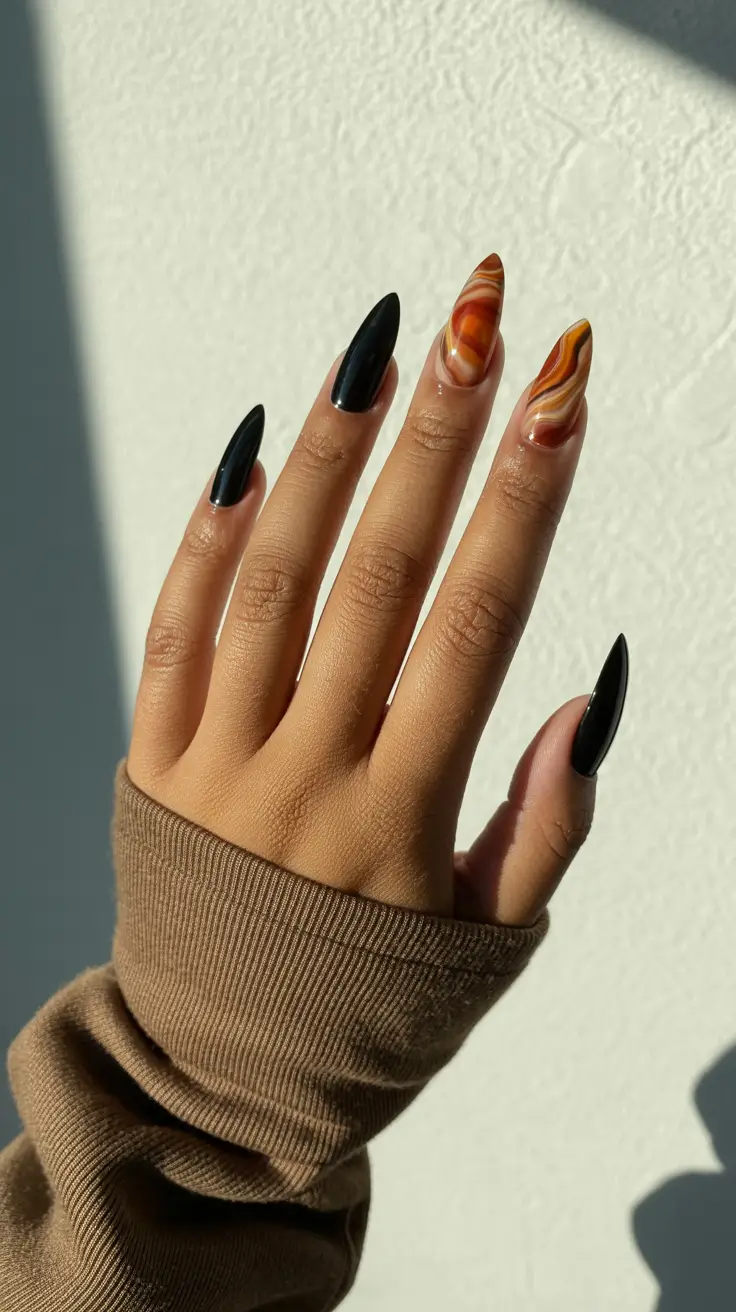 Fall 2025 Nail Colors for Dark Skin Molten Amber Flames