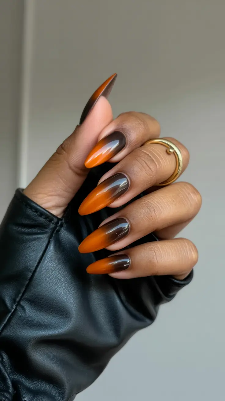 Fall 2025 Nail Colors for Dark Skin Amber Ombré Flames