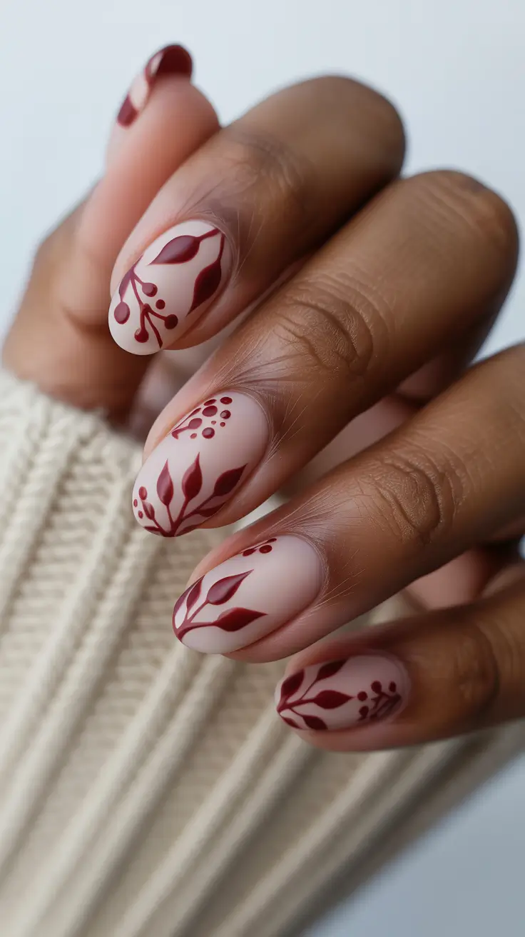 Fall 2025 Nail Colors for Dark Skin Deep Burgundy Botanicals