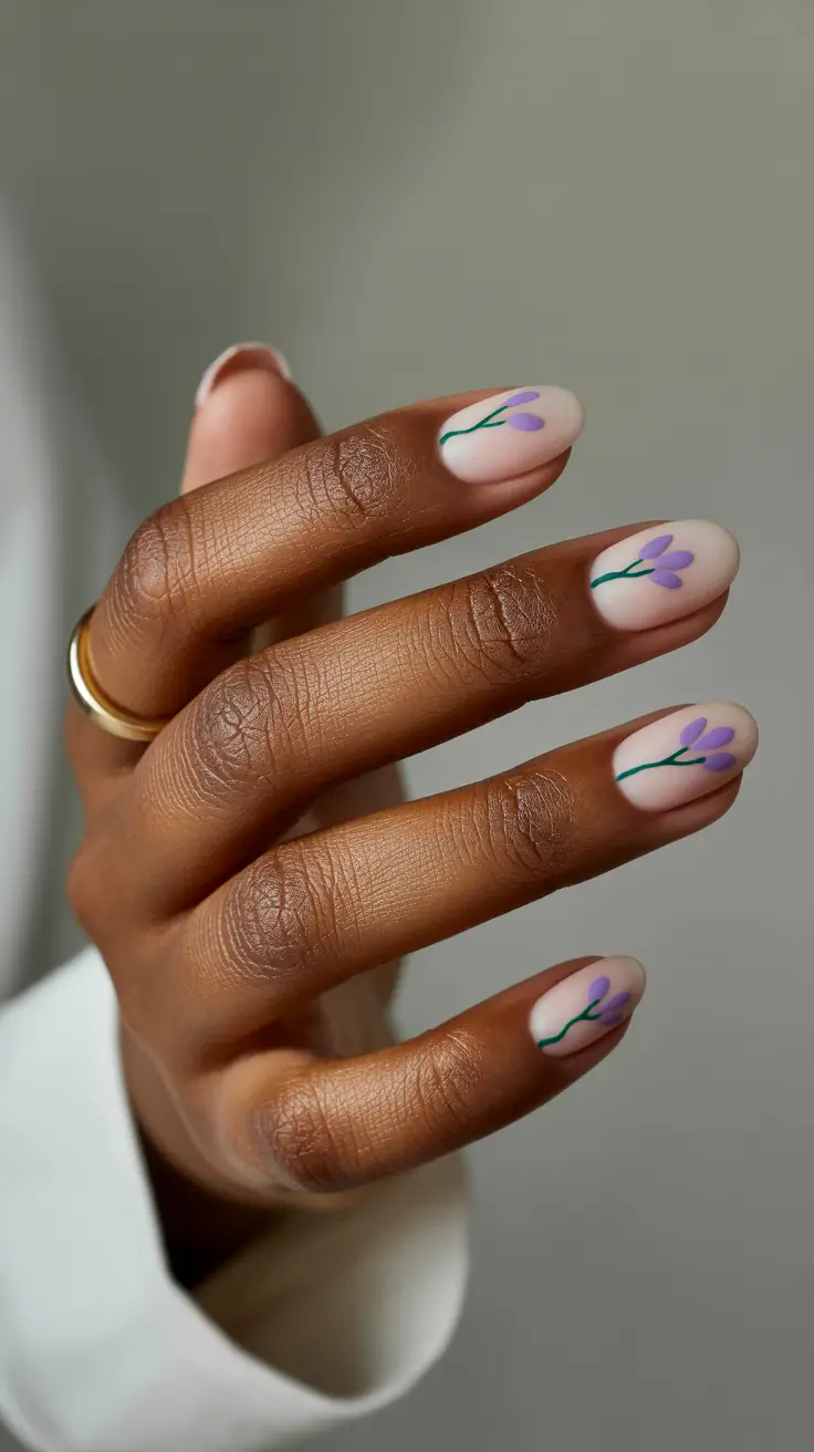 Fall 2025 Nail Colors for Dark Skin Minimal Lavender Sprigs