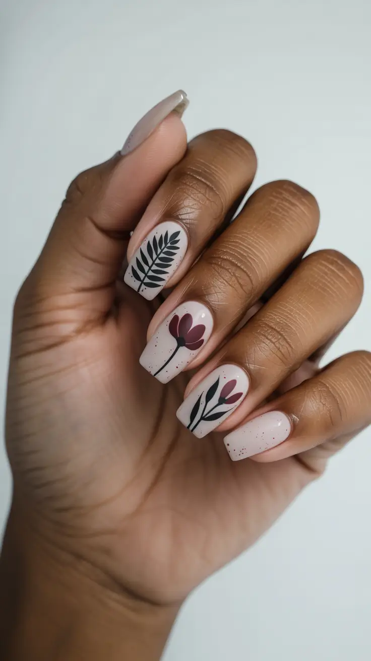 Fall 2025 Nail Colors for Dark Skin Botanical Chic in Deep Red and Black