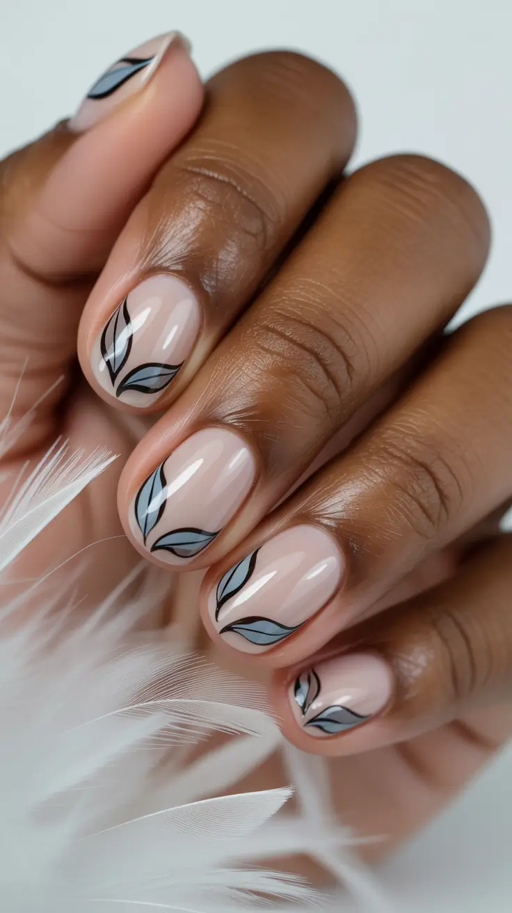 Fall 2025 Nail Colors for Dark Skin Muted Leaves in Grey and Black