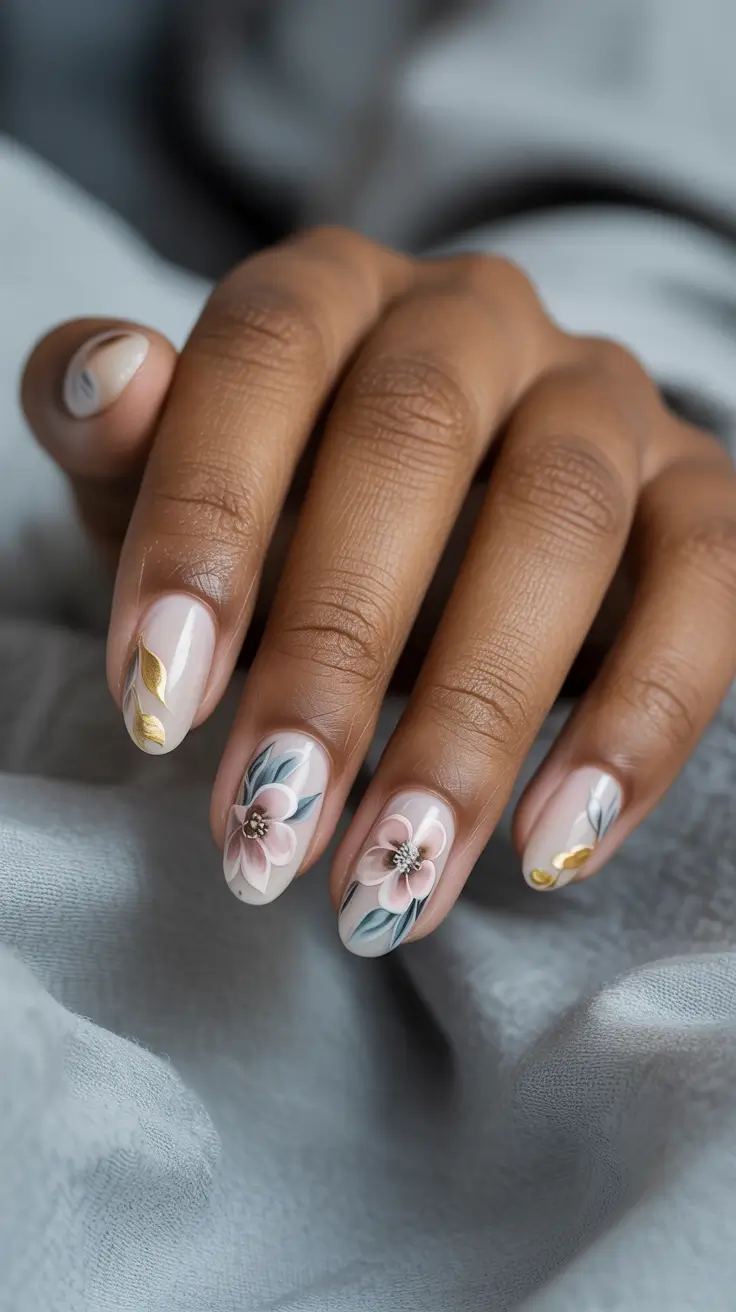 Fall 2025 Nail Colors for Dark Skin Blooming 3D Florals