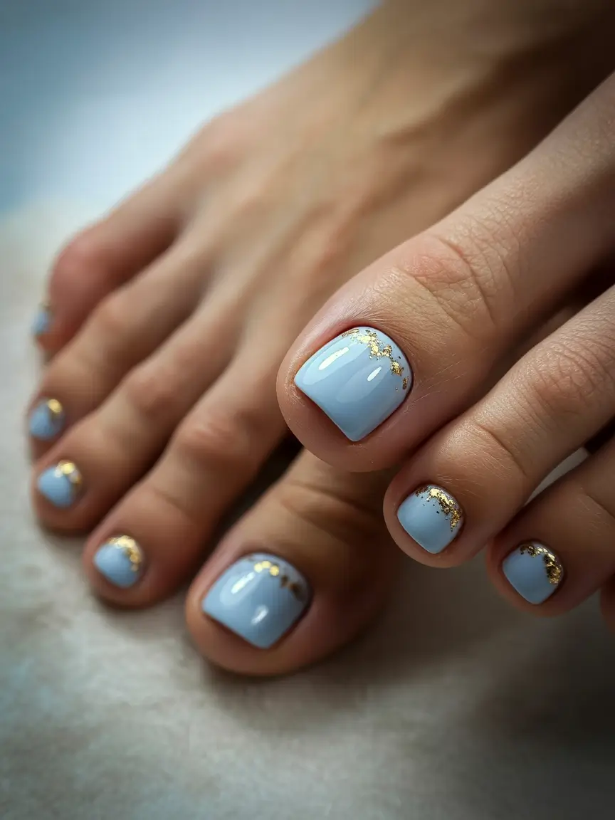 Autumn Pedicure Gold Foil Sky Blue & Gold Foil Luxe