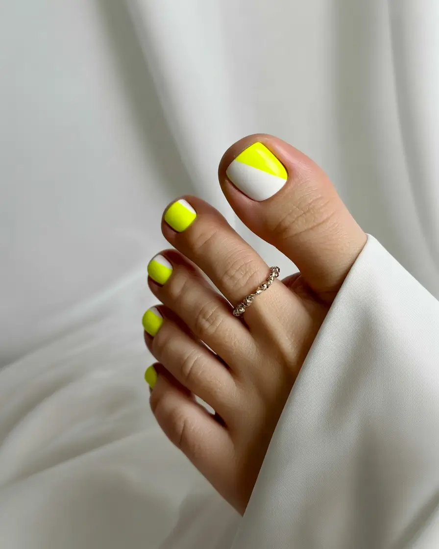 Autumn Pedicure Ideas Chartreuse Edge: Neon Meets Structure