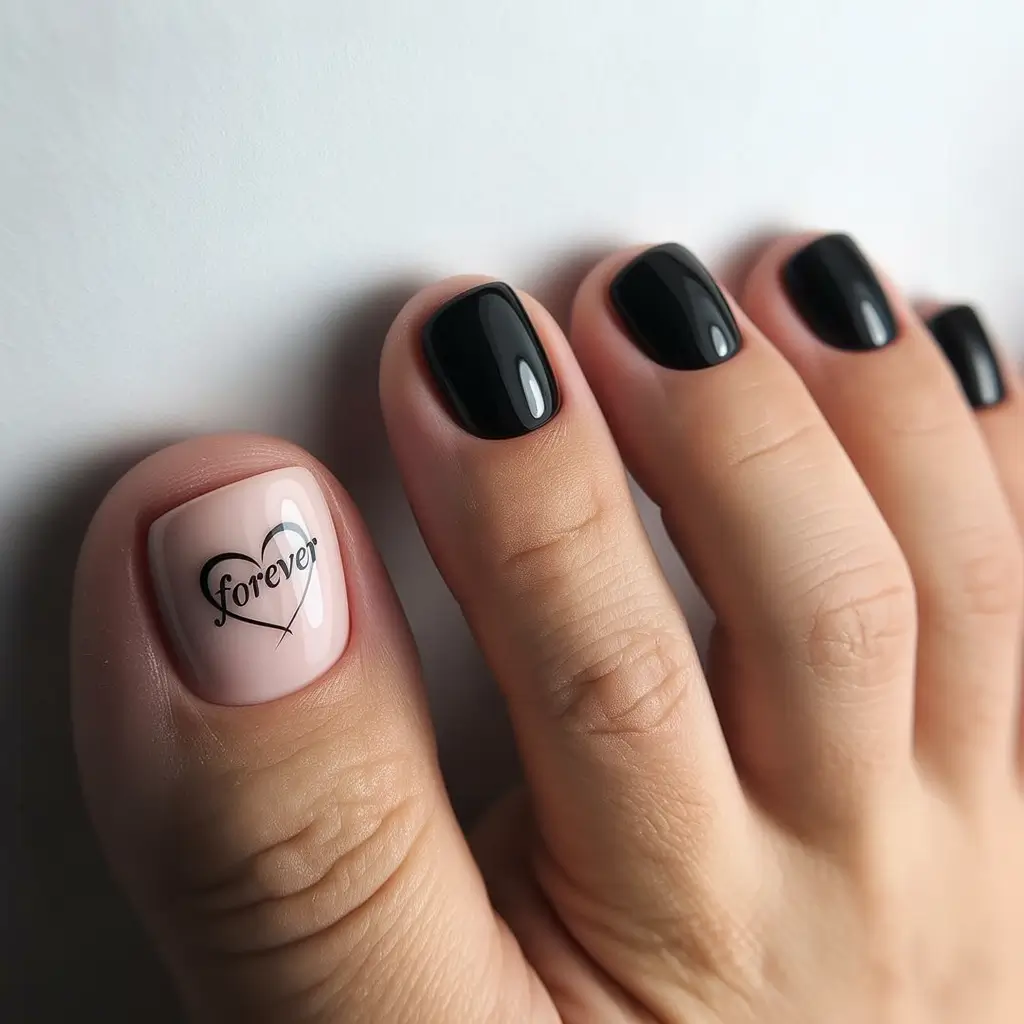 Autumn Pedicure Blackout Chic with a Whisper of Romance