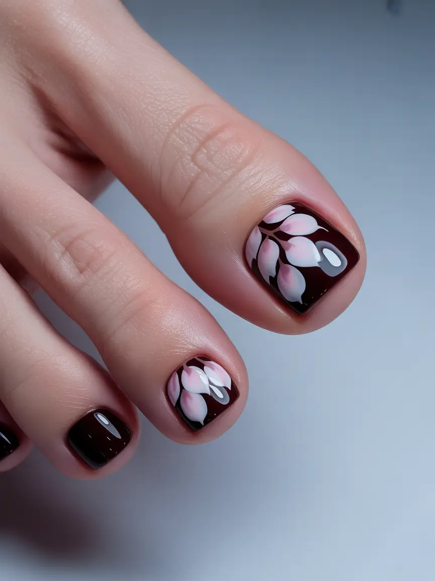 Fall Toe Nail Colors Bittersweet Cocoa with Blush Petal Detail