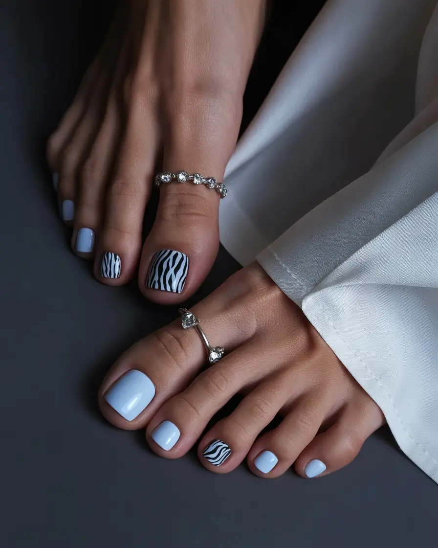 Autumn Design Monochrome Zebra on Icy Blue