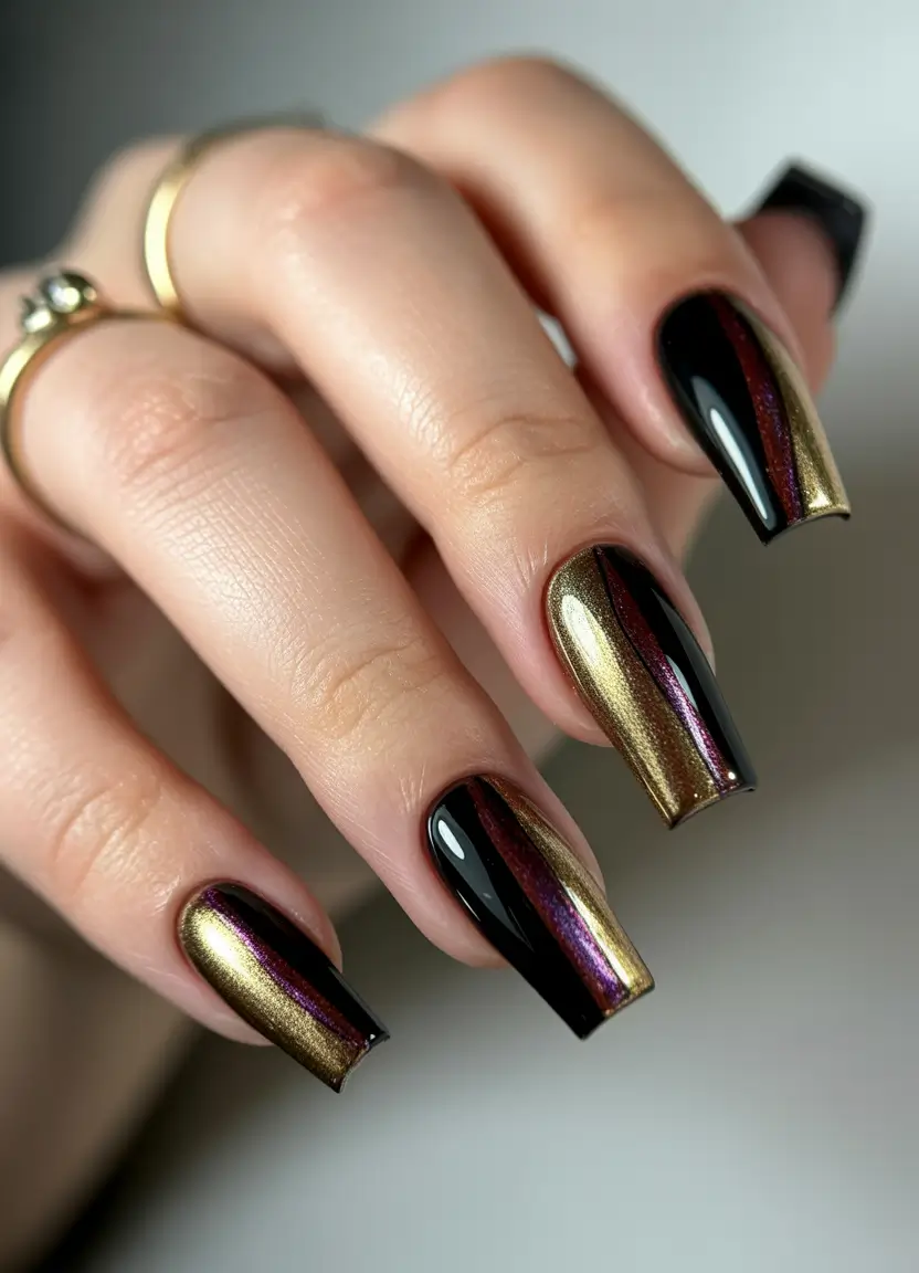 Fall Cat Eye Nail Designs 2025 Midnight Gold Drama