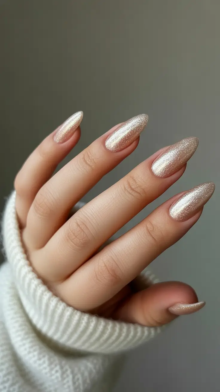Fall Cat Eye Nail Designs 2025 Frosted Champagne Glow