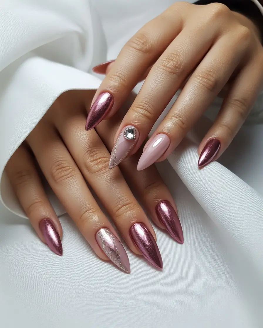Fall Cat Eye Nail Designs 2025 Rosé Glam Accent
