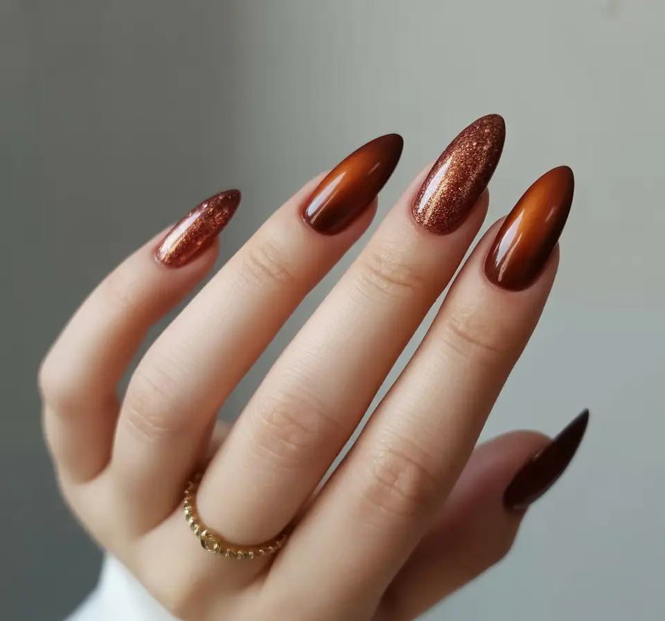 Fall Cat Eye Nail Designs 2025 Amber Glow Ombre