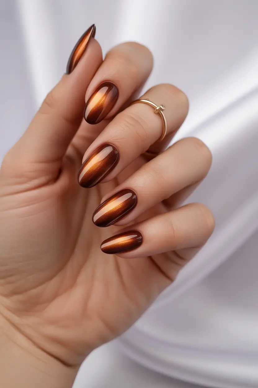 Fall Cat Eye Nail Designs 2025 Bronzed Light Beam