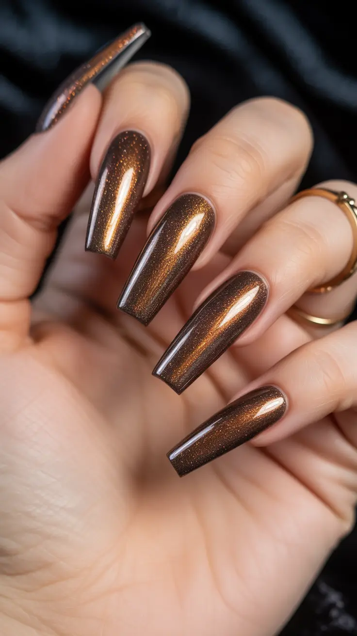 Fall Cat Eye Nail Designs 2025 Copper Fire Coffin