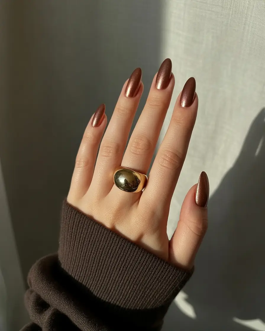 Fall Cat Eye Nail Designs 2025 Bronze Minimalist Chic